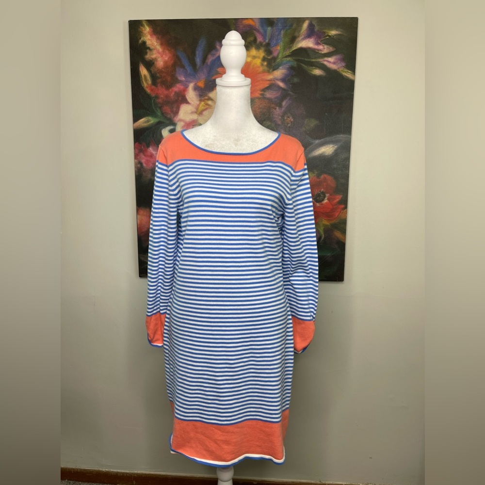 Sail to Sable Nautical striped Coral sweater Knit Pencil dress Sz Small
